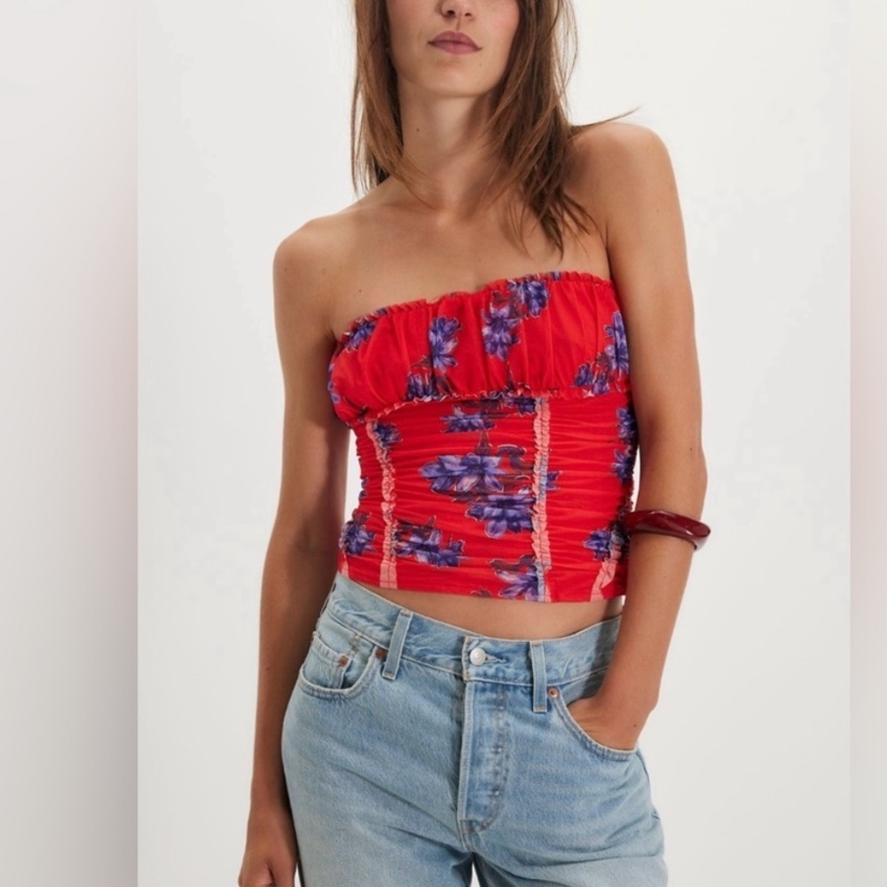 FREE PEOPLE NWT SCOTTIE TUBE TOP HOT Red and Purple Floral Crop Top